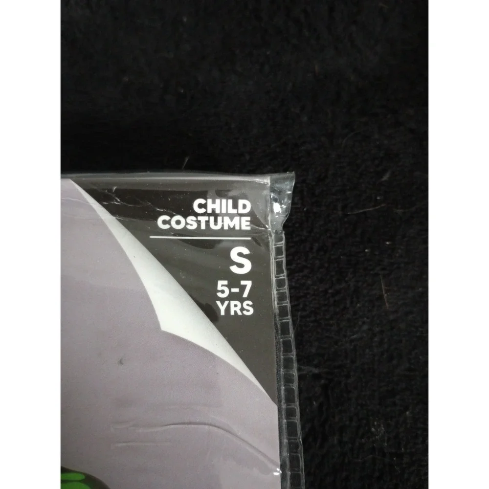 Kids Skeleton Halloween Costume Glow Green Black Jumpsuit Hood Size S 5-7...‎